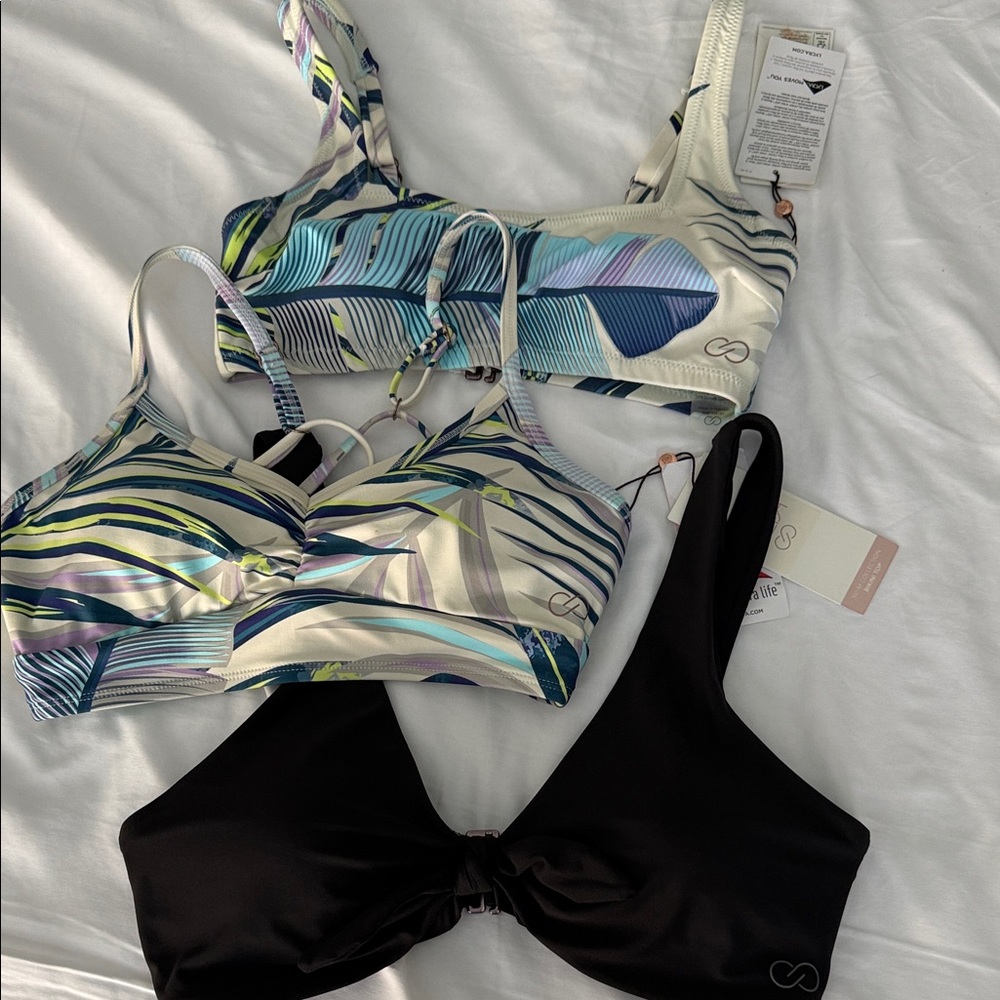 3 - CALIA by Carrie Underwood Blue and Black Bikini Tops